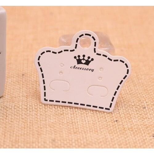 100pcs White Paper Ear Hooks Custom Earring Display Cards 4x5cm High Quality Velvet Ear Studs Holder Hang Cards Crown Shape