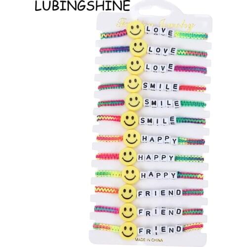 12pcs/Set Love Charms Bracelet for Women Girl Adjustable Braided Rope Chain Snap on Smile Anklet Wristband Jewelry Gift