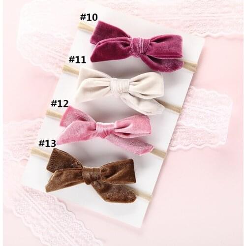 15 pcs/lot, Hand tied Velvet Bow Nylon headbands, Tied School Girl Bow Headbands Hair Accessory