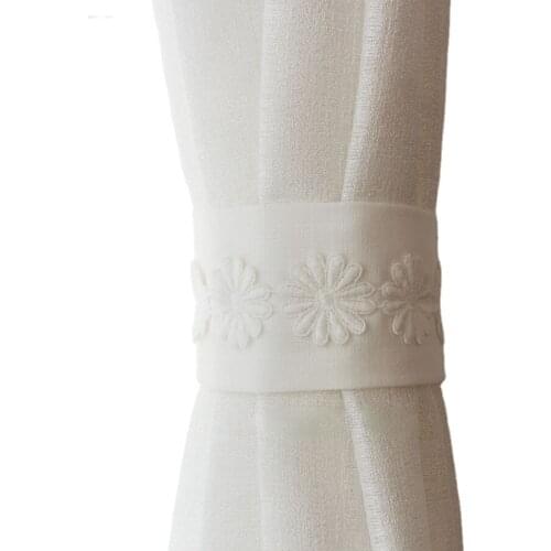 2pcs/1 pair of white embroidered small flower curtains strap curtain buckle curtain straps Japanese-style minimalist modern