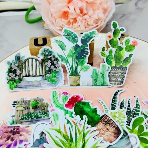 24pcs Plant flower cactus Kids Fun Paper Stickers Homemade Bookkeeping Decals on Laptop / Decorative scrapbooking / DIY