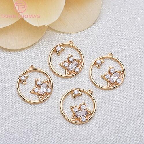 6PCS 15x16MM 24K Gold Color Brass with Zircon Round with Star Charms Pendants High Quality Diy Jewelry Accessories