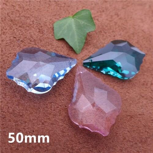 50mm crystal maple leaf shaped pendant glass chandelier lamp curtain parts DIY plated pink blue green color free shipping 50pcs