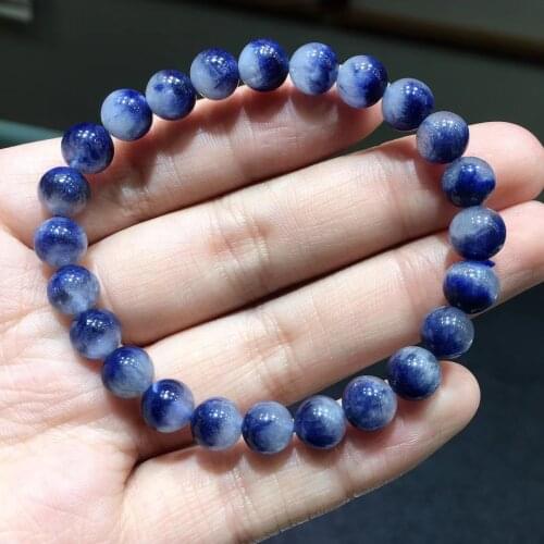 7.6mm Rare Natural Blue Rutilated Dumortierite Quartz Clear Round Beads Bracelet Women Men Fashion Wealthy Genuine AAAAAA