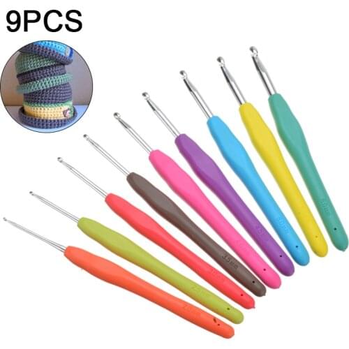 9pcs Colorful Soft Handle Knitting Aluminum Crochet Hook 2-6mm Sewing Weave Crochet Needles For DIY Knit Craft Yarn Tool