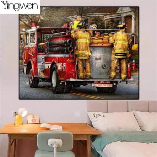 Diy 5D Diamond Painting Fire Truck And Firefighter Cross Stitch Kits Full Diamond Mosaic Beads Embroidery Sale Rhinestones Decor
