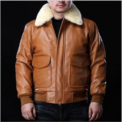 Free shipping.New arrival.G1 thick leather Jacket,winter warm genuine leather coat.mens Plus size cowhide clothes.wool collar