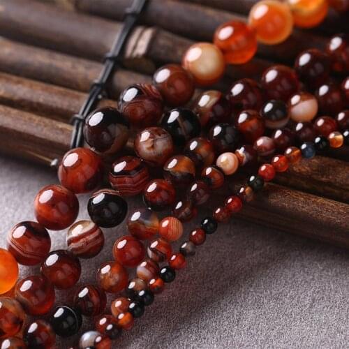 4-14mm Natural Round Red Black Banded Agates Stone Beads Stripe Onyx Loose DIY Beads For Jewelry Making Beads Accessories 15