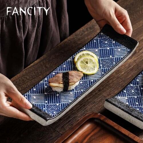 FANCITY Japanese creative long plate sushi rectangular plate characteristic simple sashimi plate ceramic cuisine shop manager pl