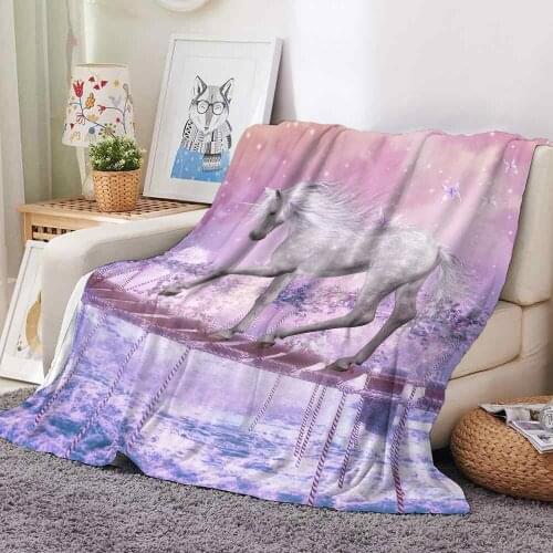 Cartoon Unicorn Horse Flannel Cute Blanket for Sofa Bed Home Linen Office Bedspread Office Air Conditioning Nap Throw Blankets