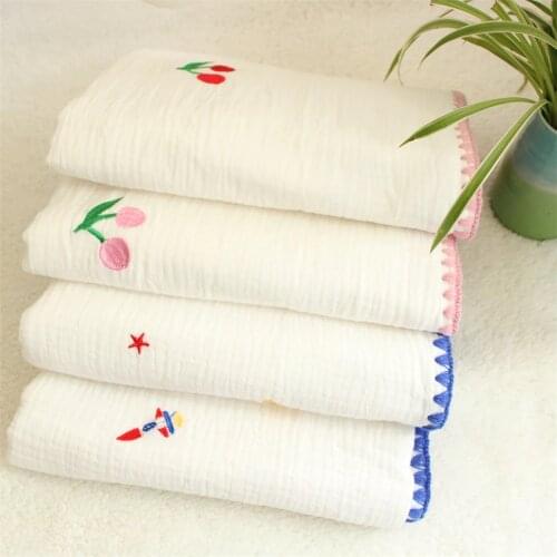 Lace Edge Banded Embroidered Cherry Muslin Cotton Blanket Summer Baby Swaddle Newborn Bath Towel Receiving Blanket For girl boy