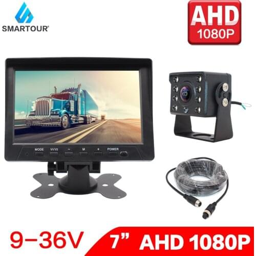 1080P High Definition AHD Truck LED Night Vision Aviation Head 180 Deg Backup Camera 7" IPS Vehicle Reverse Monitor For Bus Car