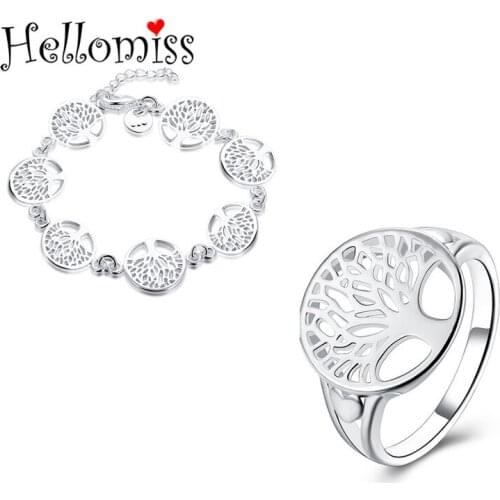 Silver 925 Jewelry Sets for Women Tree of Life Bracelets & Ring 2 Pcs Wholesale Fashion Jewelry Set Wedding Accessories Gifts