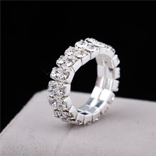 MOREDEAR Korean Bright Silver Plated Elastic Imitation Rings. Shining Full Crystal Rhinestone finger Rings for women jewelry 6mm