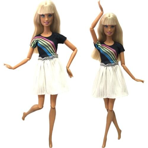 NK One Set Doll Casual Rainbow Top Dress Fashion Clothing For Barbie Accessories Doll Daily Set Baby Toy Doll Girl Gift 308A 12X