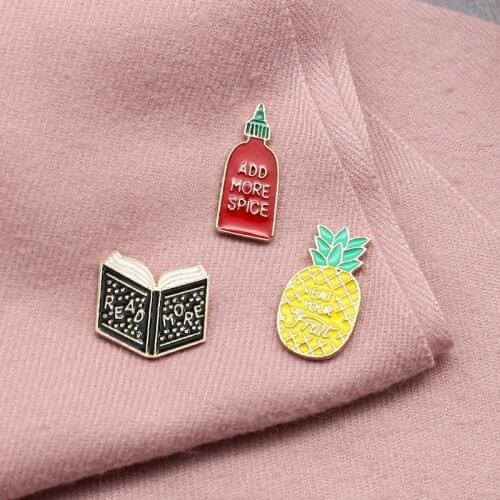 Trendy Book Pineapple Spice Brooch Assemblage Trendy Cute Pins Printed With Add More Spice Gift For Girl Student And Kid Fashion