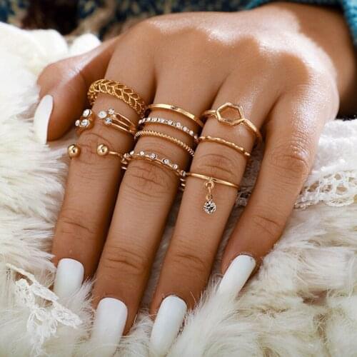 Fashion Retro Alloy Smooth Rings Gold Color Trendy Geometric 8-Piece Ring Set For Women Best Jewelry Accessories New Arrival