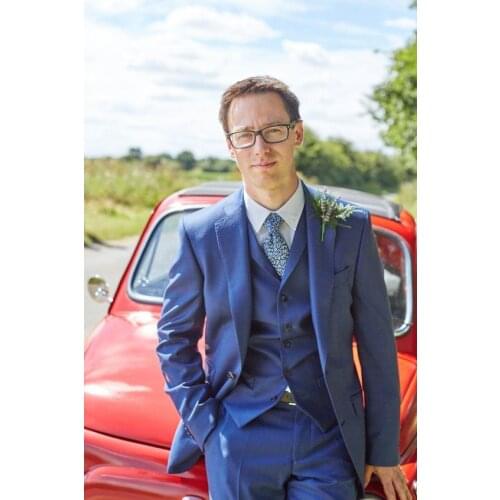 Notch Lapel Two Buttons Royal Bule Men Suits Custome Homme Fashion Tuxedos Terno Slim Fit Blazer Cool Suit(Jacket+Pant+Vest+Tie)