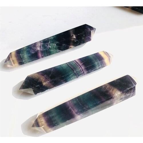 Natural Fluorite Crystal Colorful Striped Fluorite Quartz Mineral Stone Point Hexagonal Double tip Wand Treatment Healing Stone
