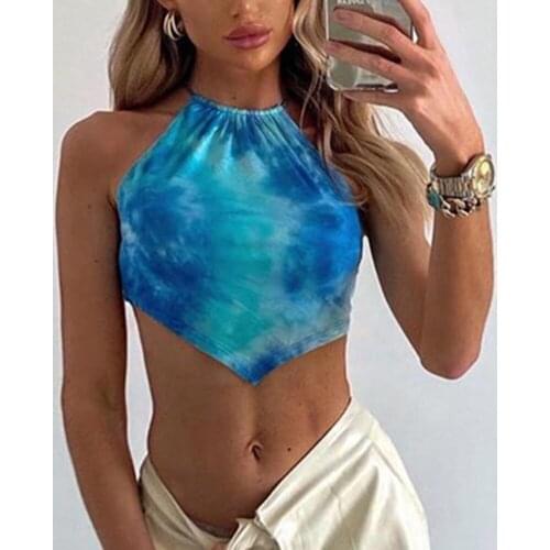 Sexy Lace Up Summer Tie Dye Backless Bandage Crop Tops Club Elegant Halter Party Tops Women Tops Streetwear Camisole Sexy Tops