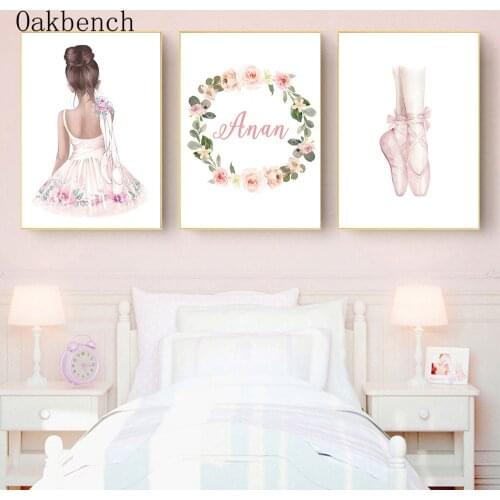 Ballet Girl Poster Custom Name Canvas Painting Nursery Wall Art Print Rabbit Swan Print Nordic Wall Pictures For Girl Room Decor