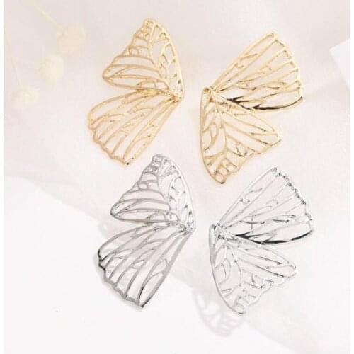 Hollow Butterfly Wing Stud Earrings For Women Metal Gold Silver Color Earing Jewelry Kolczyki Creative Exaggerated Earrings Gift