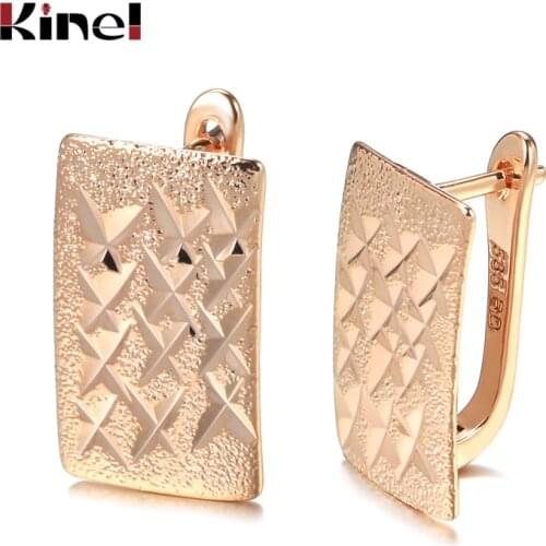 Kinel Hot Fashion Ethnic Pattern Glossy Square Earrings For Women 585 Rose Gold Dangle Earrings High Quality Daily Fine Jewelry
