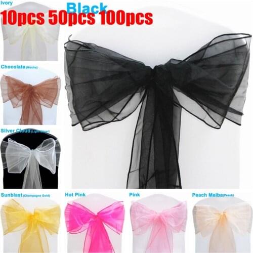50/100pcs High Quality Sash Organza Chair Sashes Wedding Chair Knot Decoration Chairs Bow band Belt Ties For Banquet Wedd