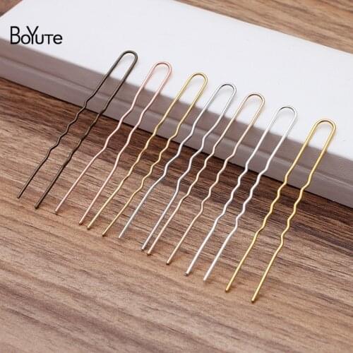 BoYuTe (50 Pieces/Lot) 75*1.2MM Metal Brass Wave Hairpin U-Shaped Fork Hair Accessories Handmade Jewelry Making Materials