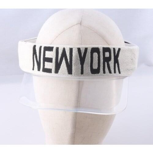 Stylish Leopard Elastic Band Plastic Sun Visor Cap Summer Hats for Women Beach Swimming Pool Terry Embroidery Text Two Design