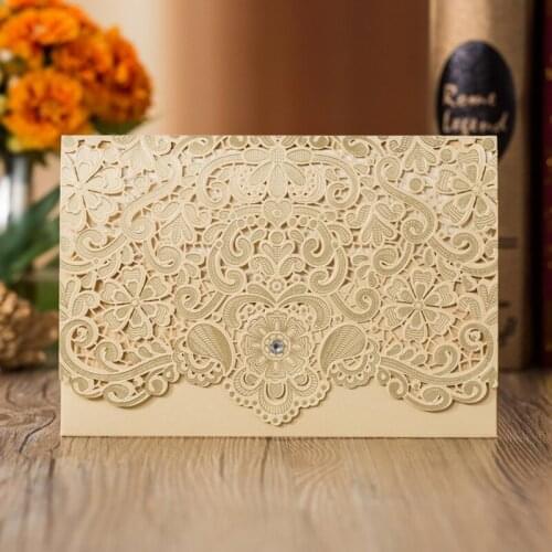 50X Gold Flower Embossed Personalized Print Wedding Invitations Red Chinese Knot Bridal Shower Cards Anniversary Invites