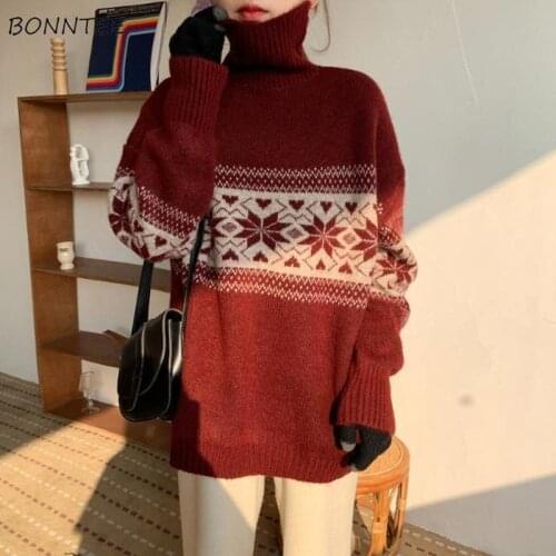 Turtleneck Sweaters Women Vintage All-match Loose High Quality Knitting Soft Clothing Warm Chic Kawaii Pullovers Thicker College