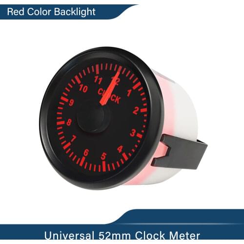 Universal 52mm 2" Clock Meter Gauge 12-hour Format With Red Backlight(Customized) 12V/24V