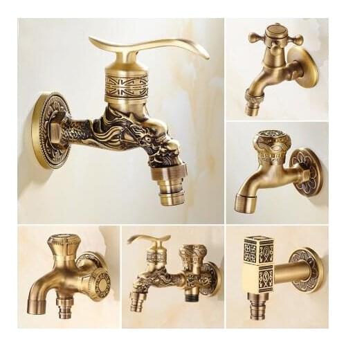 Vidric Wall Mount Bibcock Antique Dragon Carved Brass Retro Small Tap Decorative Outdoor Garden Faucet Washing Machine Mop WC Ta