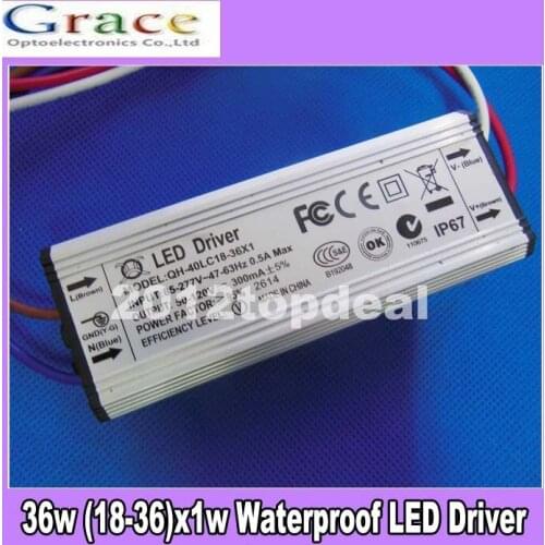 18W-36W (18-36)X1W IP67 Waterproof LED Driver for 1W LED Light Constant Current Driver AC85-265V to DC54V~130V 300mA