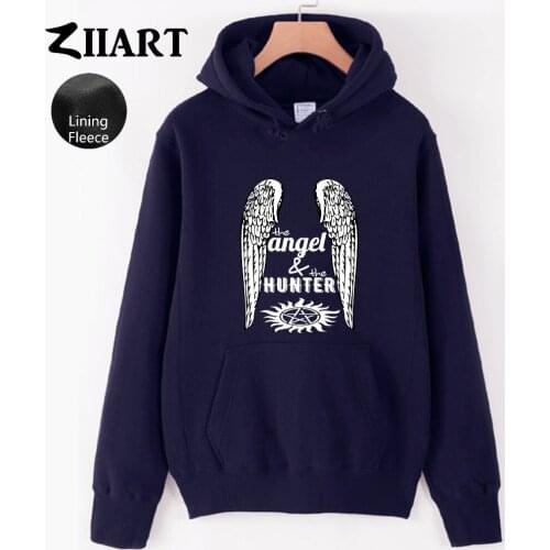 Anti-Possession supernatural wing Castiel the angel hunter balck white Autumn Winter Fleece Girls Woman Hoodies ZIIART