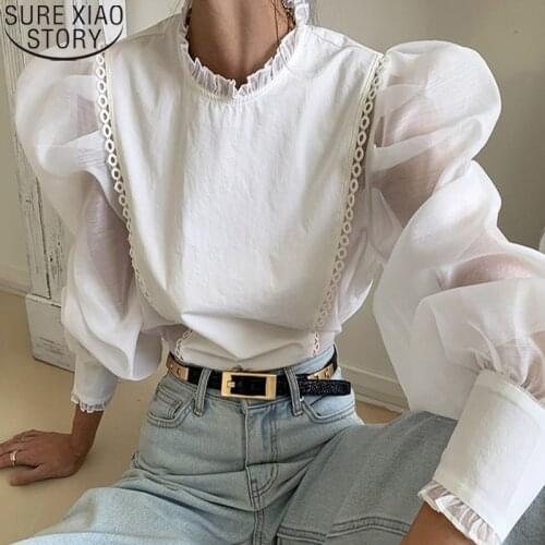 Autumn New Solid All-match Plus Size Shirt Oversize Puff Long Sleeve Women Blouse Vintage Wood Ear Shirt Loose Tops Blusas 15897