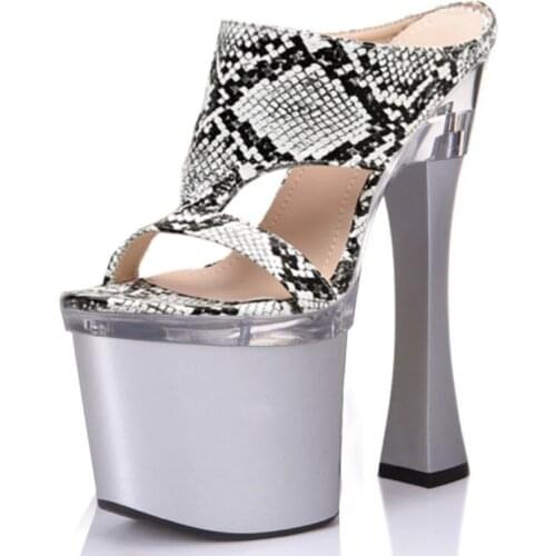 8 Inch Models Snake Print Dress Women Stripper Heels Peep Toe Concise Platform Slippers Sexy Fetish Nightclub Pole Dance Shoes