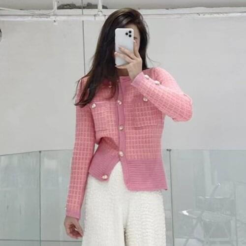 2021 Womens Sweaters Jacket Spring O-Neck Plaid Cardigans Runway Designer KNit Sweater Tops Women Clothing