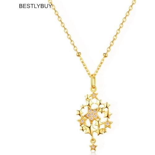 Genuine 925 Sterling Silvers CZ Star Women Pendant Necklaces for Women Authentic Silver Jewelry