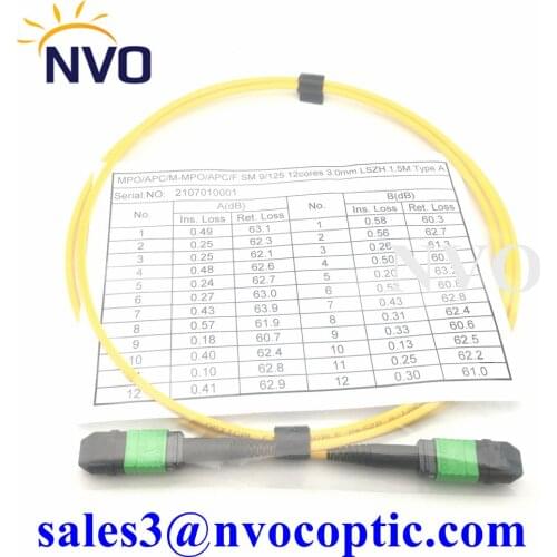 1/2/3/5/7/10 MOS G657A MPO APC Patch Cord Jumper,Standard Loss MPO Male To Male 12fiber Cable LSZH PVC Jacket Type B Polority