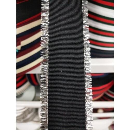 10yards/lot wide about 2.5cm-4cm Woven Jacquard Ribbon black with silver solid color for curtain and clothing accessory LS-2325