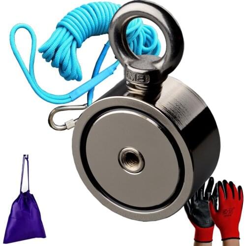 150KG 2Sides Neodymium N52 Strong Magnet Recovery Searching Magnets Magnetic Material Fishing Magnets Imanes with 15m Rope
