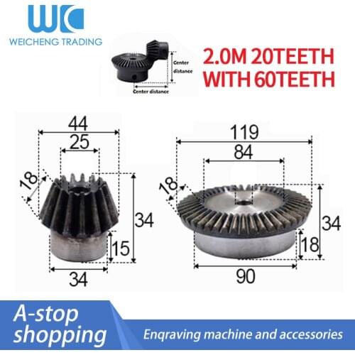 2pcs 1:3 Bevel Gear 2 Modulus 20 Teeth HOLE 10MM+ 60 teeth Inner Hole12mm 90 Degree Drive Commutation Steel Gears Steel Gears