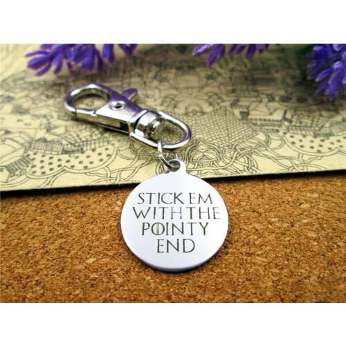 3pcs/lot high quality keychain with 20mm stainless steel circle round "DTICK EM WITH THE POINTY END" charms keychain