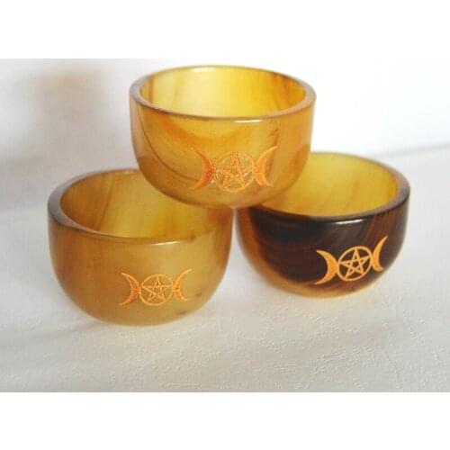 Altar Bowl Ox Horn Cup with Triple Moon Divination Ritual Tableware Astrology 85DA