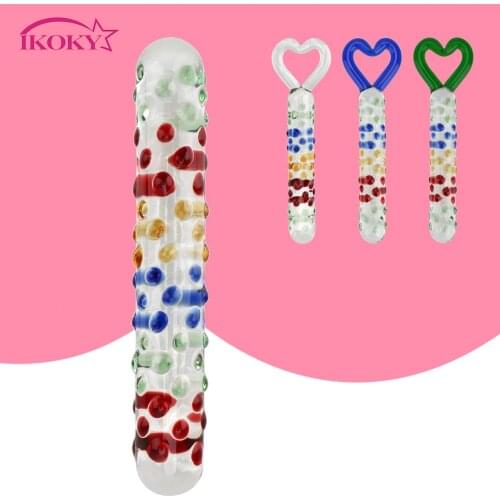IKOKY Butt Plug Crystal Glass Dildo Vaginal Anal Stimulation Artificial Penis Sex Toys for Women Spiral Long Anal Beads