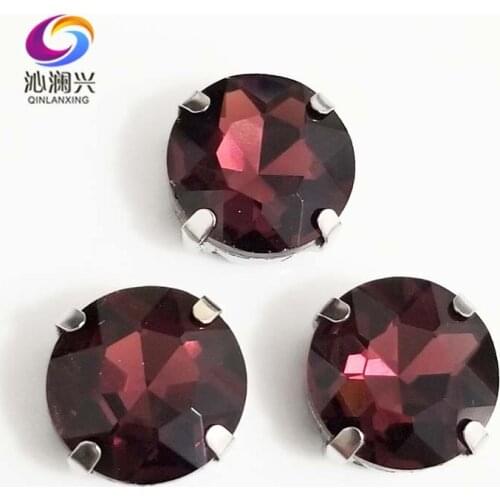 Free shipping Wine red round shape good quality Glass Crystal sew on claw rhinestone,Diy Clothing accessories SWB20