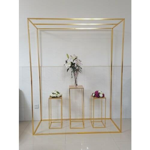 Shiny Gold Rectangle Big Frame Arch Wedding Billboard Sign Stand Metal Plinths Pergola Flower Balloon Cloth Backdrops DIY Shelf
