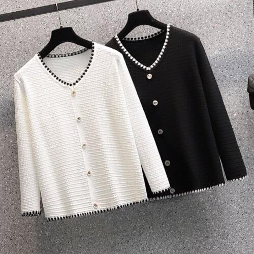 Black White V-Neck Plus Large Size Oversize Korean Style Fashion Pullovers For WomenS Ladies Sweater 2021 Clothes Tops Blouse